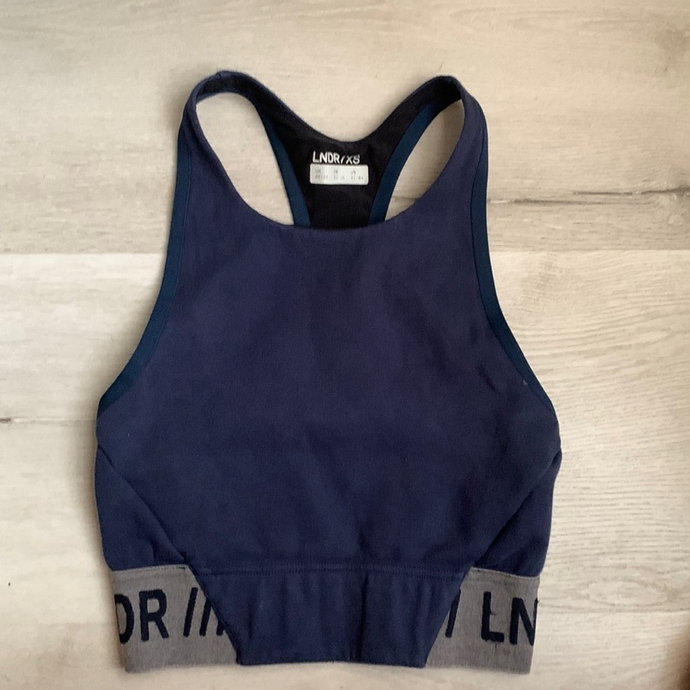 LNDR Stretch Knit Hustle Sports Bra navy‎ blue 02 /04